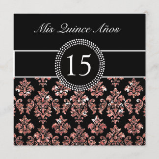 KORALLENROTER ROSA GLITZER-EFFEKT-SCHWARZ-DAMAST EINLADUNG