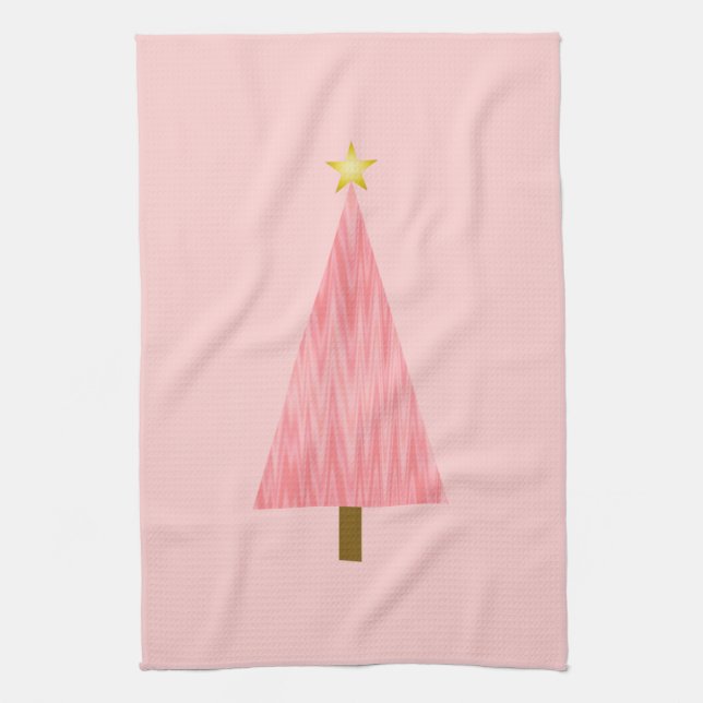 Korallenroter rosa Ombre moderner Weihnachtsbaum Geschirrtuch (Vertikal)