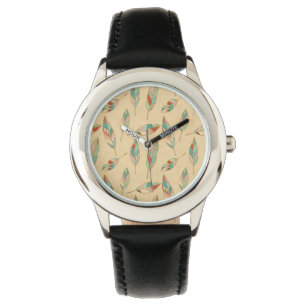 Korallenrotes Feder-Muster SüdwestGeo-Schritt- Armbanduhr