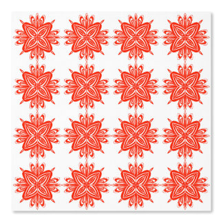 Korallenrotes florales geometrisches Muster | Blum Tapete