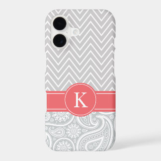 Korallenrotes graues Monogramm-Zickzack