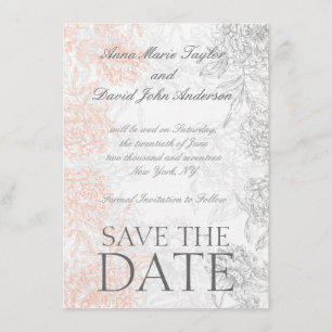 Korallenrotes graues Vintages Blumen Save the Date