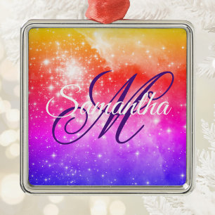 Korallenrotes Hellrosa und Lila Himmlisches Ombre- Ornament Aus Metall