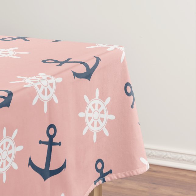Korallenrotes Marineblauanker- und Tischdecke (Beispiel)