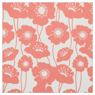 Korallenrotes Mohnblumen-Muster Stoff