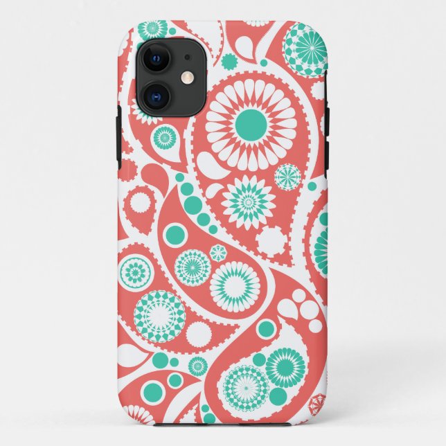 Korallenrotes Retro Paisley-Muster Case-Mate iPhone Hülle (Rückseite)