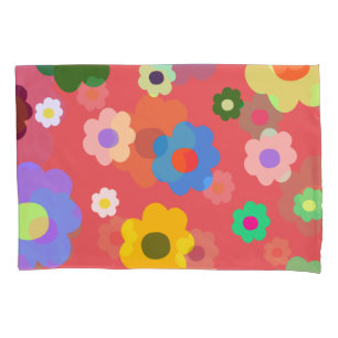 Korallenrotes Retro-Y2K-Blumenmuster Tropisches Fl Kissenbezug