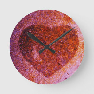 korallenrotes rosa Herz Runde Wanduhr