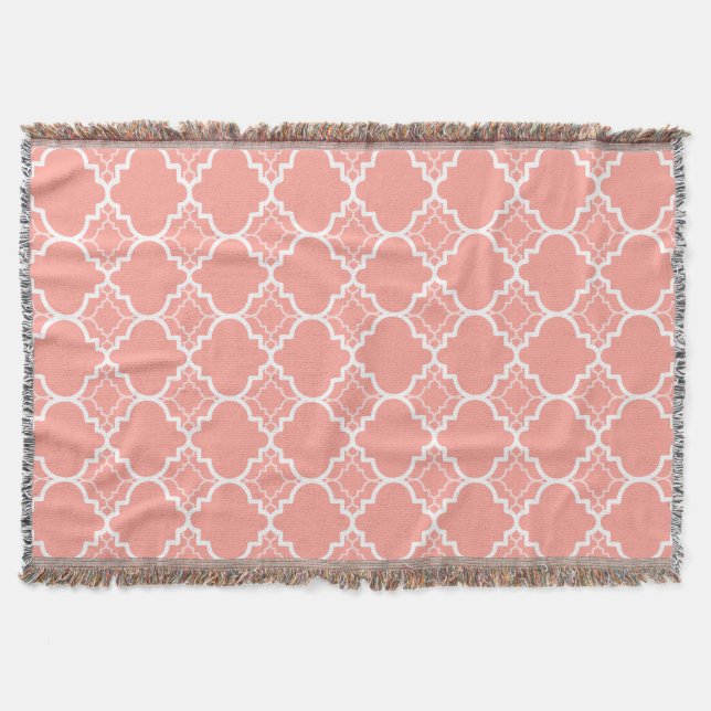 Korallenrotes rosa Quatrefoil geometrisches Muster Decke (Vorderseite)