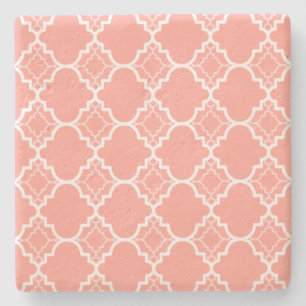 Korallenrotes rosa Quatrefoil geometrisches Muster Steinuntersetzer