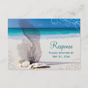 Korallenrotes Strand-Hochzeit in Urlaubsort UAWG RSVP Karte