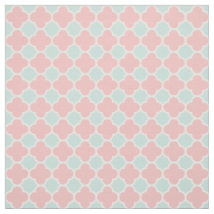 Korallenrotes tadelloses grünes Quatrefoil Muster Stoff