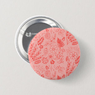 Korallenrotes tropisches Blumenmuster Button