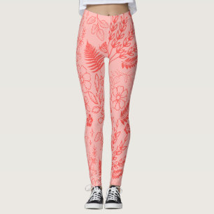 Korallenrotes tropisches Blumenmuster Leggings
