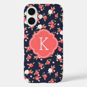 Korallenrotes und marineblaues, vintage-chices Blu iPhone 16 Hülle