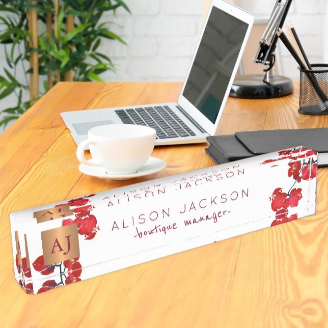 Korallenrotes Urinorchid-Kupfer mit Monogramm Namensplakette (Von Creator hochgeladen)