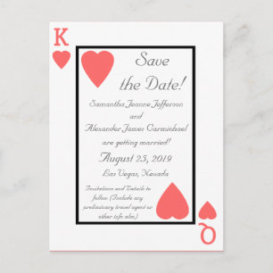 Korallenspielkarte King/Queen Save the Date Ankündigungspostkarte