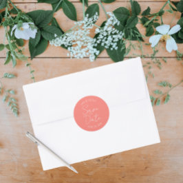 Korallenstilisierte Hochzeit Das Datum speichern Runder Aufkleber