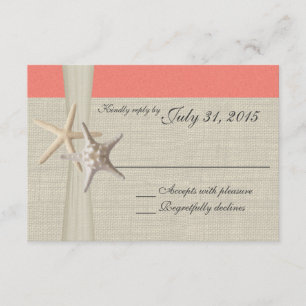 Korallenstrand und Burlap-Antwortkarte RSVP Karte