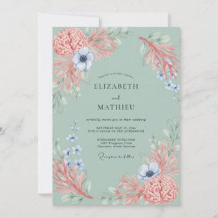 Korallenweiche botanische Hochzeit Einladung