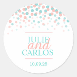 Korallenwein Konfetti fallende Punkte Hochzeitsauf Runder Aufkleber