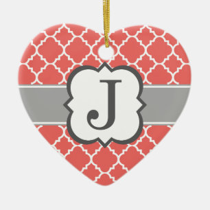 Korallenweiße Monogramm Letter J Quatrefolie Keramik Ornament
