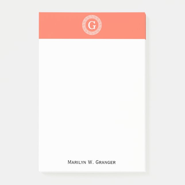 Korallenweißer griechischer Schlüsselrahmen Anfang Post-it Klebezettel (Vorderseite)