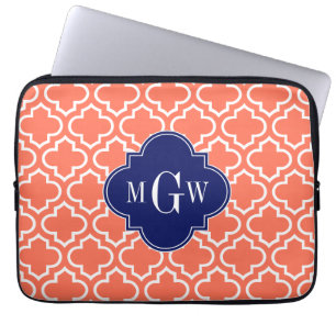 Korallenweißmarokkaner #6 Navy 3 Initial Monogram Laptopschutzhülle