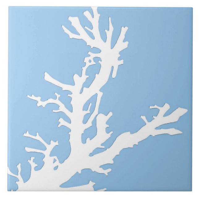 Korallenzweig - weiß auf blass blau fliese (Vorderseite)