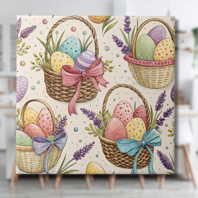 Korb aus Weidengeflecht mit Lavendel-Oster-Eiern Fliese (Von Creator hochgeladen)
