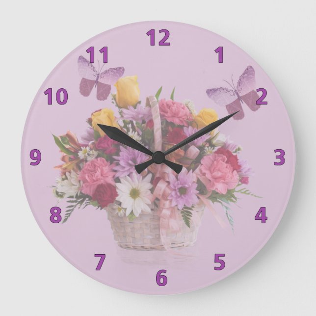 Korb der Blumen und der Schmetterlinge Große Wanduhr (Vorderseite)