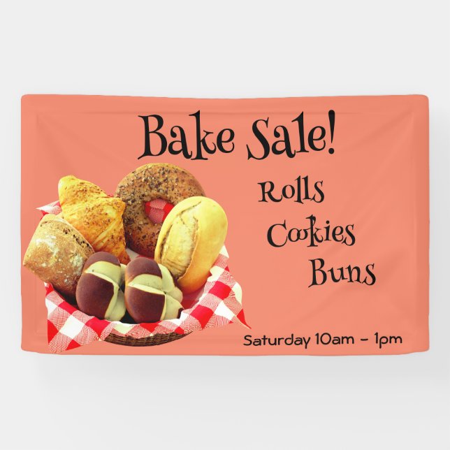 Korb der gebackenen Waren Gingham Karos Orange Banner (Horizontal)