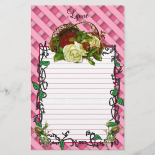 Korb des roten und weißen Rosen-Briefpapiers Briefpapier