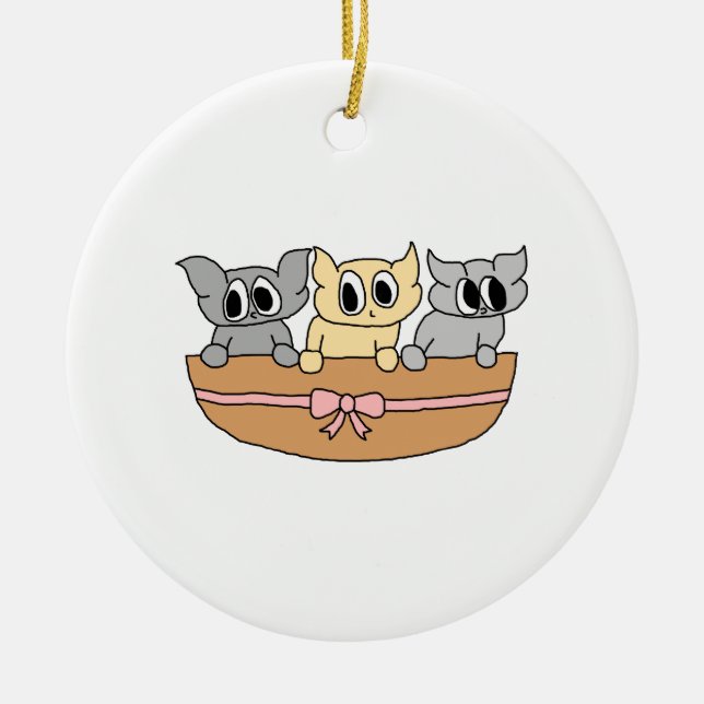 Korb mit 3 Kätzchen, Karikatur Keramikornament (Vorne)