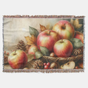 Korb mit Äpfeln auf Tisch Vintage-Aquarell Decke