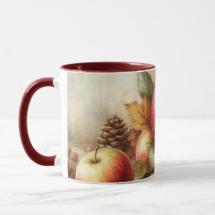 Korb mit Äpfeln auf Tisch Vintage-Aquarell Tasse