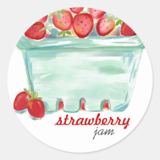 Korb mit den Aufklebern von Erdbeeren Runder Aufkleber