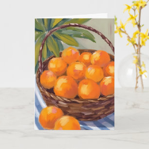Korb mit Orangen Obst Zitrone Malerei Karte