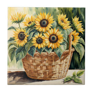 Korb mit Sonnenblumen Fliese