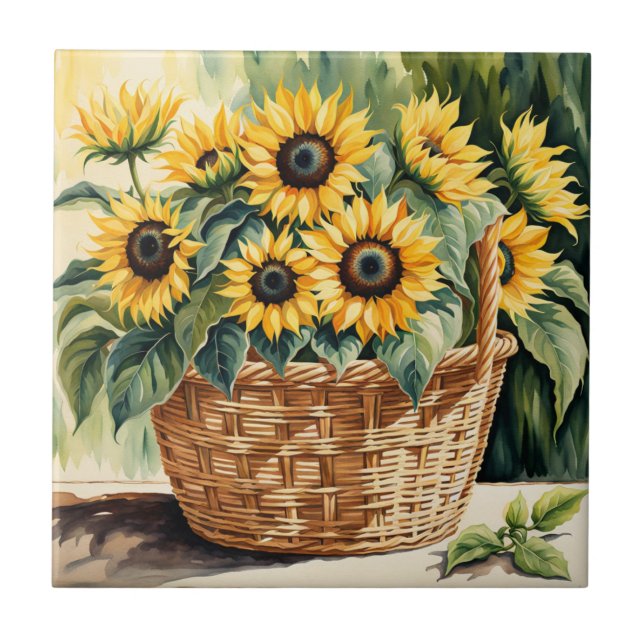 Korb mit Sonnenblumen Fliese (Vorderseite)