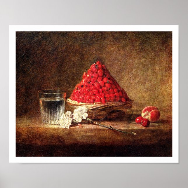 Korb von Wilden Erdbeeren von Chardin Poster (Vorne)