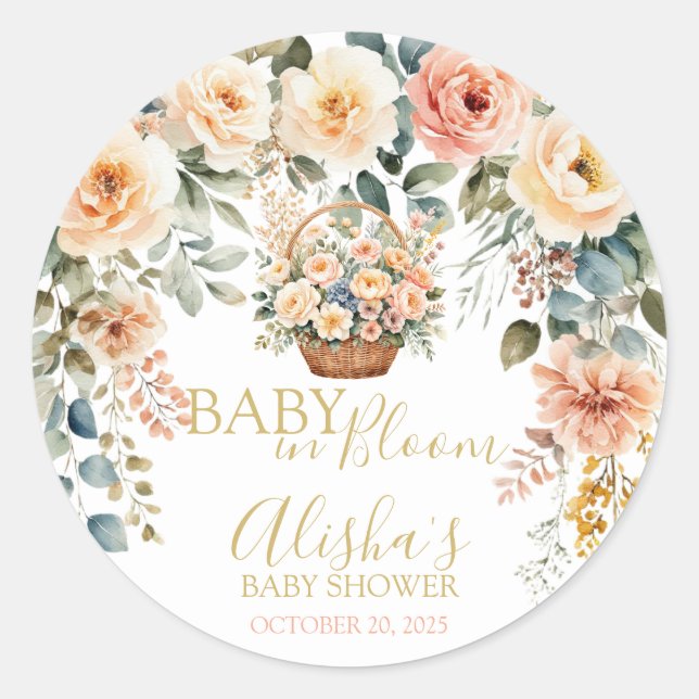Körbe Blume Babyaufkleber Runder Aufkleber (Vorderseite)