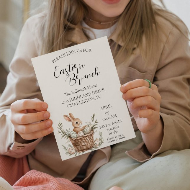 Körbe mit Eiern um den alten Stuhl Osterbrunch Einladung (Von Creator hochgeladen)