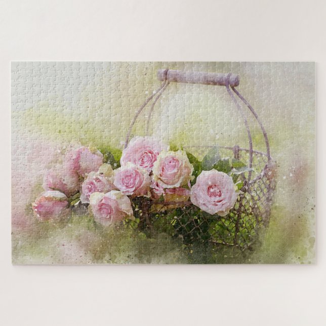 Körbe mit rosa Rosen Puzzle (Horizontal)