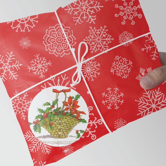 Körbe von Poinsettias mit Holly Runder Aufkleber (Von Creator hochgeladen)