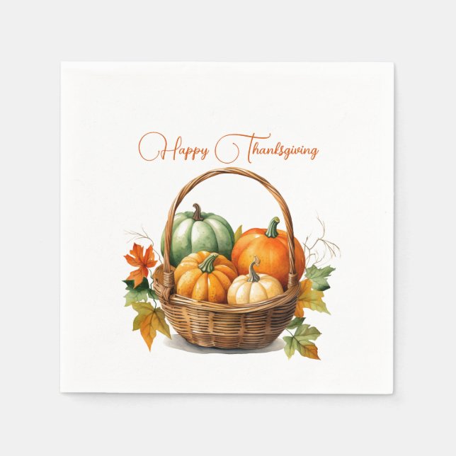 Körbe von Pumpkins glückliches Erntedankfest Serviette (Vorderseite)