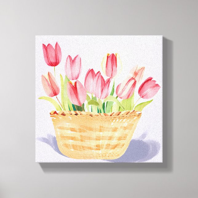 Körbe von Tulips | Aquarellmalerei Leinwanddruck (Vorderseite)