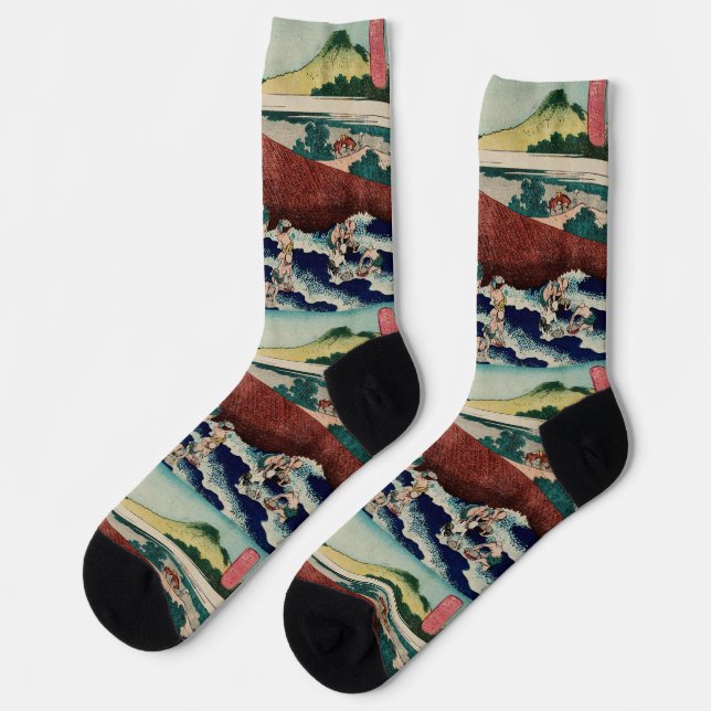 Korbfischerei im Kinu-Fluss durch Hokusai Socken (Linkes Detail)