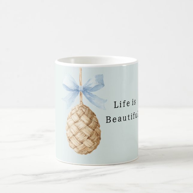 Korbgeflecht-Ei Blaue Schleife Kaffeetasse (Mittel)