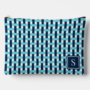 Korbgeflecht in Marine und Türkis mit Monogramm Zubehörtasche
